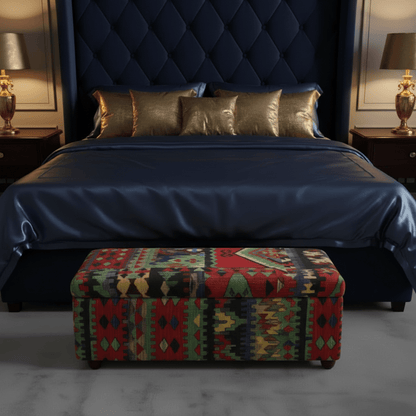 Modern Bedroom Storage Pouffe Premium Designer Fabric UK - ISTOOLS