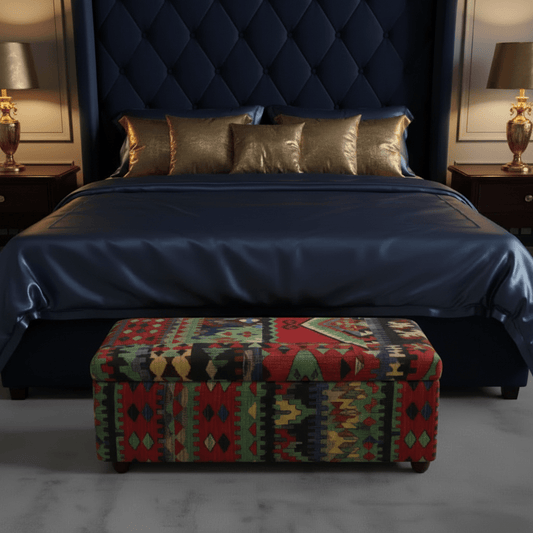 Modern Bedroom Storage Pouffe Premium Designer Fabric UK - ISTOOLS