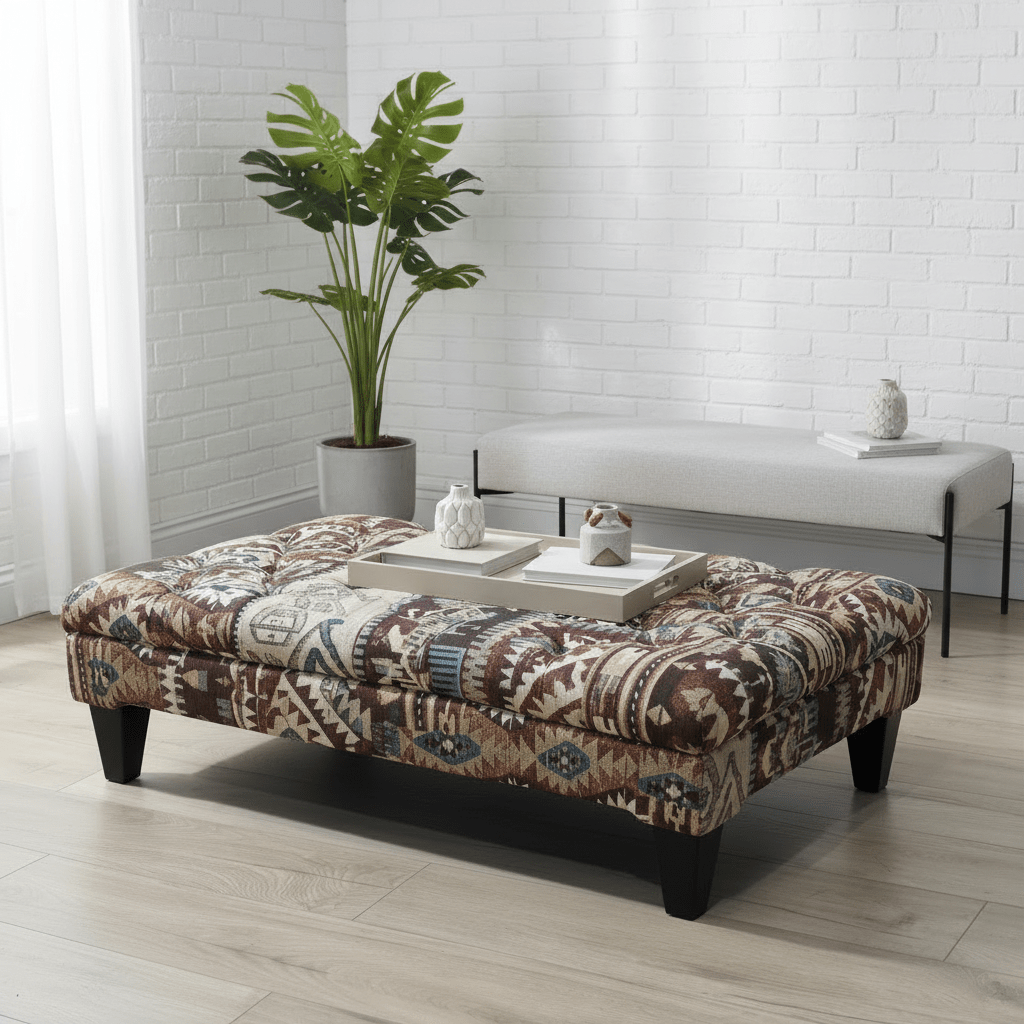 Modern Buttoned Lounge Ottoman Artistic Fabric Style - ISTOOLS