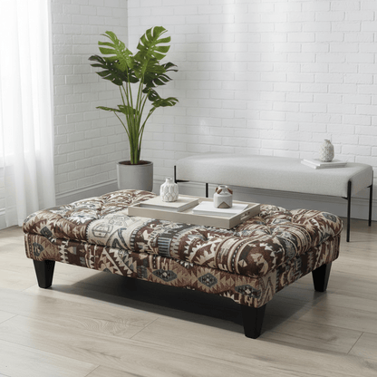 Modern Buttoned Lounge Ottoman Artistic Fabric Style - ISTOOLS