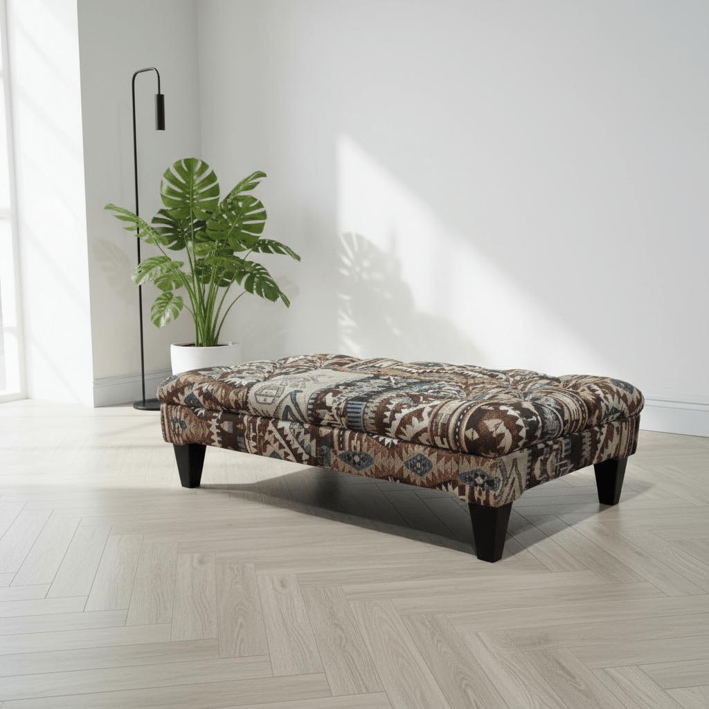 Modern Buttoned Lounge Ottoman Artistic Fabric Style - ISTOOLS