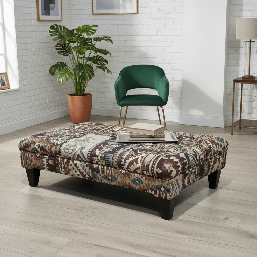 Modern Buttoned Lounge Ottoman Artistic Fabric Style - ISTOOLS