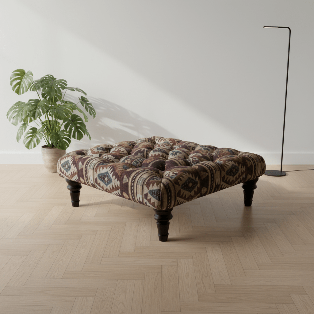 Modern Buttoned Lounge Square Ottoman Artistic Fabric Style - ISTOOLS