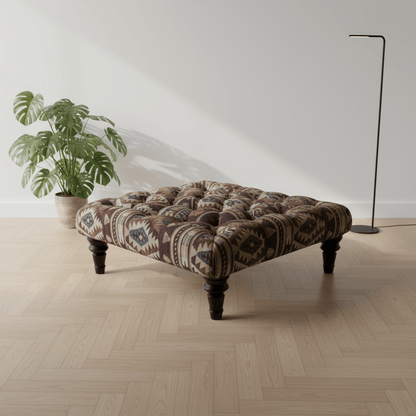 Modern Buttoned Lounge Square Ottoman Artistic Fabric Style - ISTOOLS