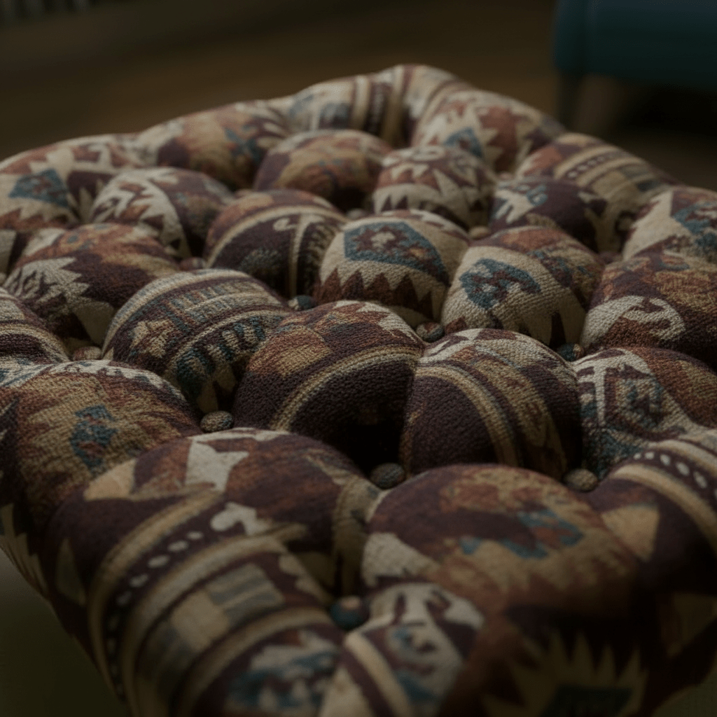 Modern Buttoned Lounge Square Ottoman Artistic Fabric Style - ISTOOLS