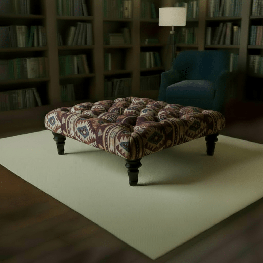 Modern Buttoned Lounge Square Ottoman Artistic Fabric Style - ISTOOLS