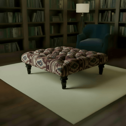 Modern Buttoned Lounge Square Ottoman Artistic Fabric Style - ISTOOLS