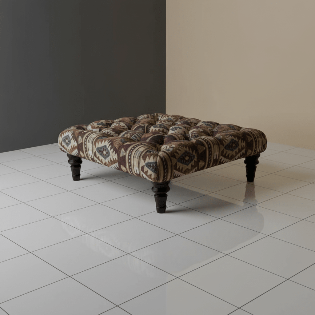 Modern Buttoned Lounge Square Ottoman Artistic Fabric Style - ISTOOLS