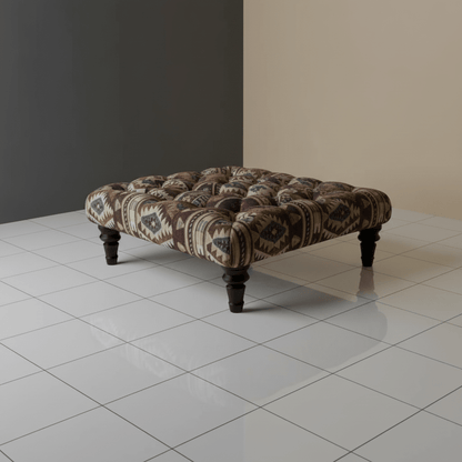 Modern Buttoned Lounge Square Ottoman Artistic Fabric Style - ISTOOLS