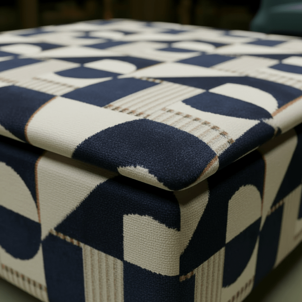 Modern Conservatory Accent Table with Hidden Storage | Abstract Design Fabric Ottoman | istools Luxury Centrepiece - ISTOOLS