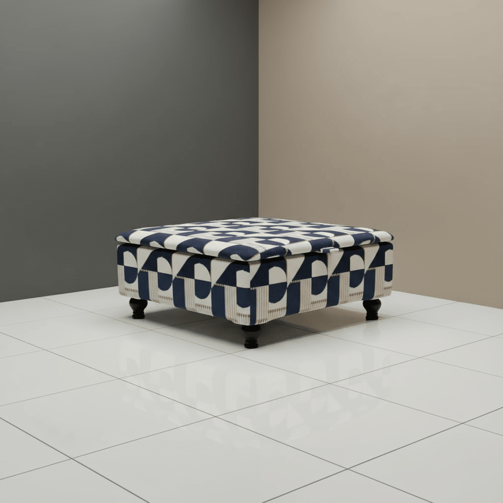 Modern Conservatory Accent Table with Hidden Storage | Abstract Design Fabric Ottoman | istools Luxury Centrepiece - ISTOOLS