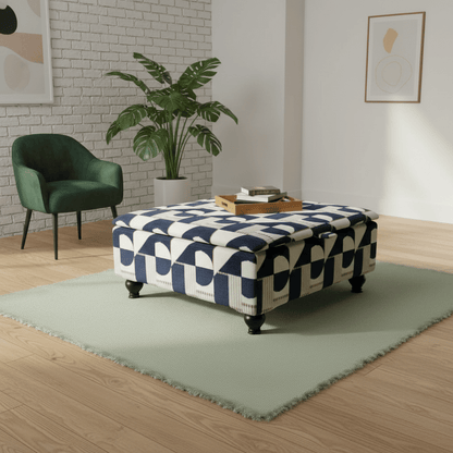 Modern Conservatory Accent Table with Hidden Storage | Abstract Design Fabric Ottoman | istools Luxury Centrepiece - ISTOOLS