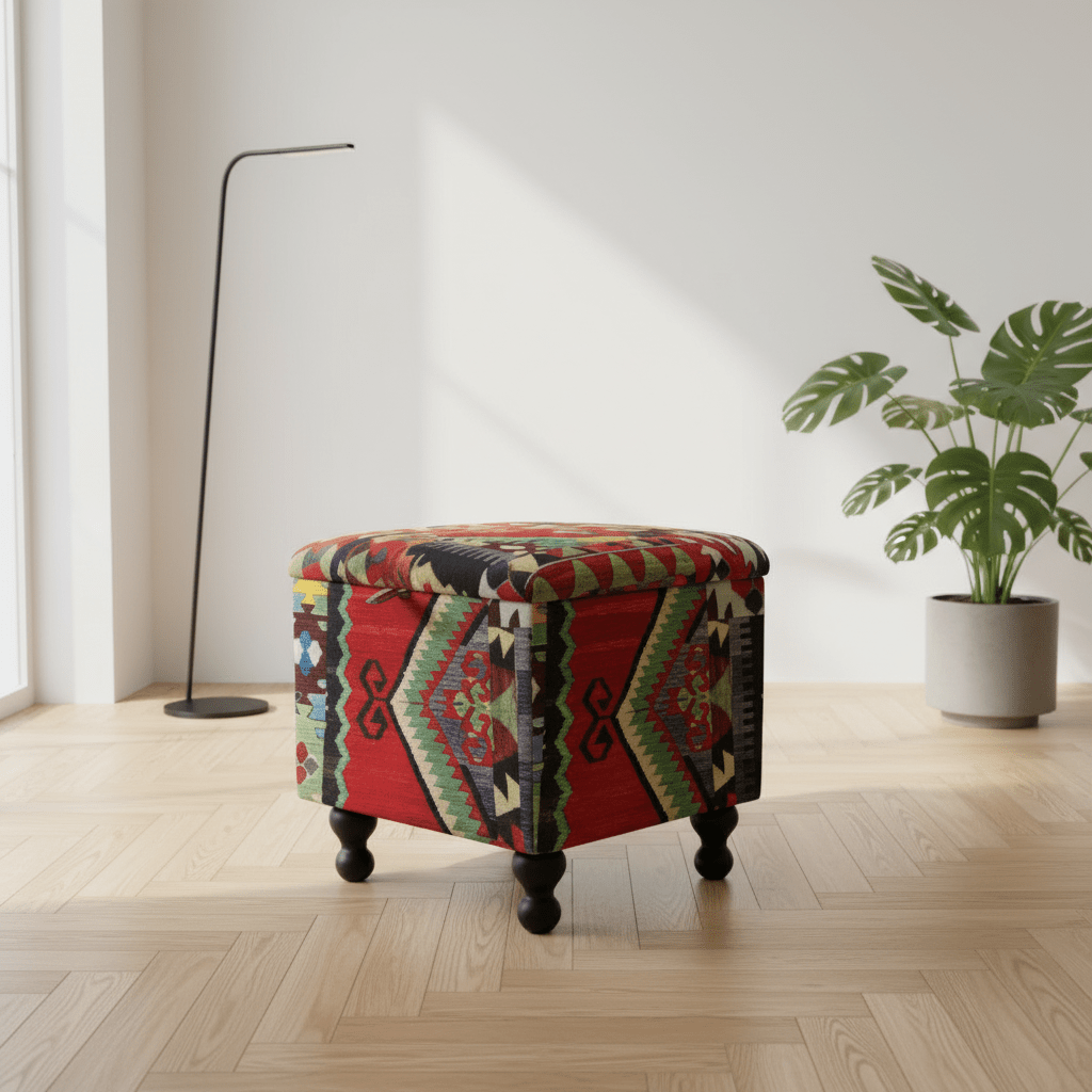 Modern Lounge Square Storage Pouffe Premium Designer Fabric - ISTOOLS