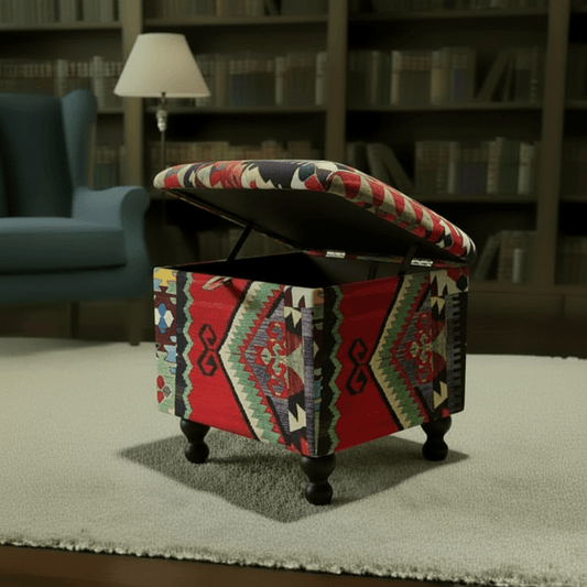 Modern Lounge Square Storage Pouffe Premium Designer Fabric - ISTOOLS