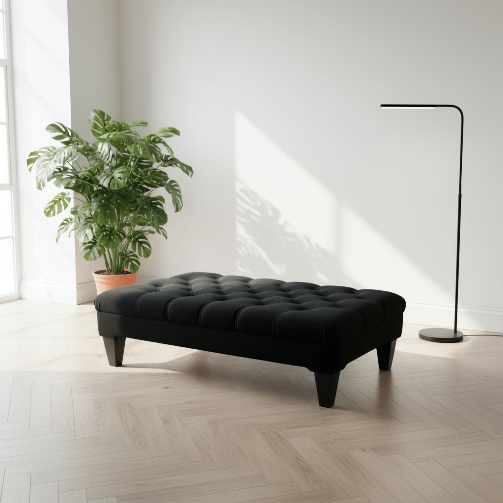 Modern Rectangular Buttoned Bench Premium Designer Fabric - ISTOOLS