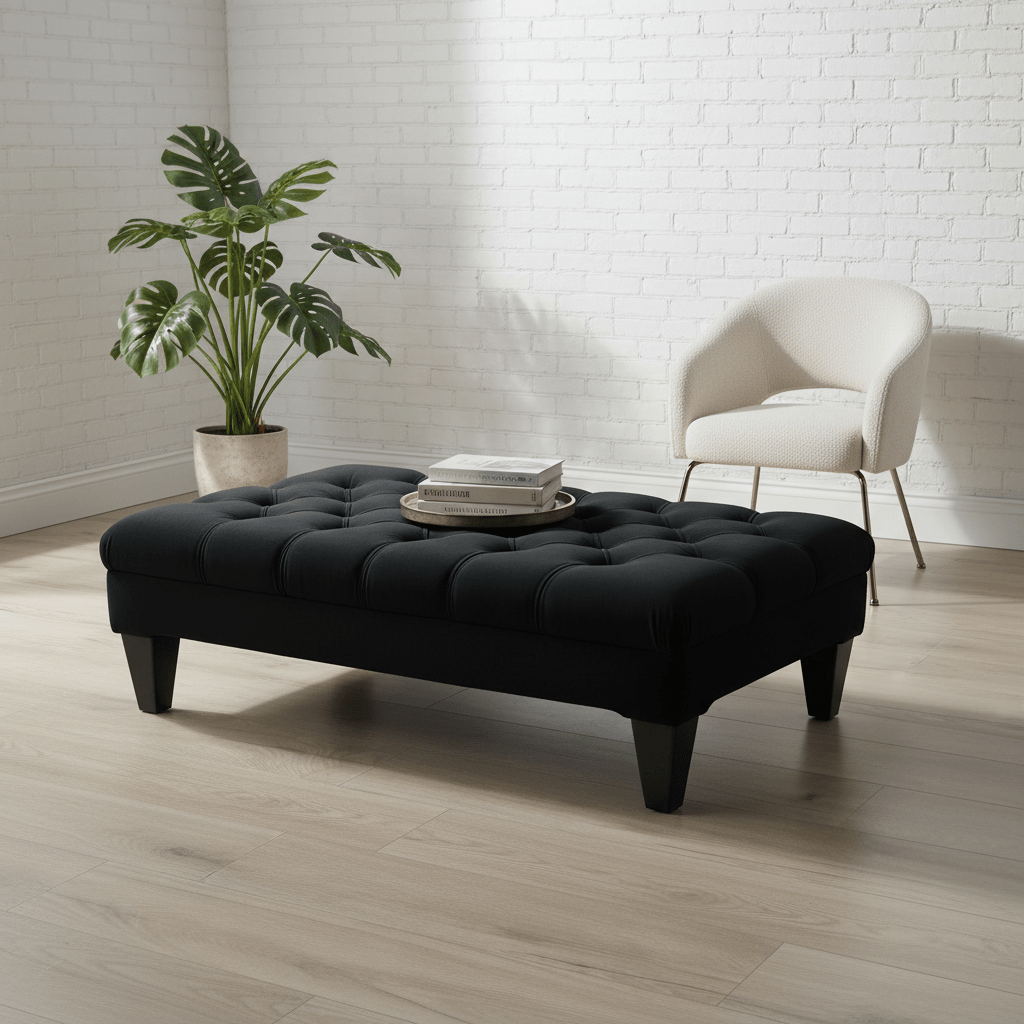 Modern Rectangular Buttoned Bench Premium Designer Fabric - ISTOOLS