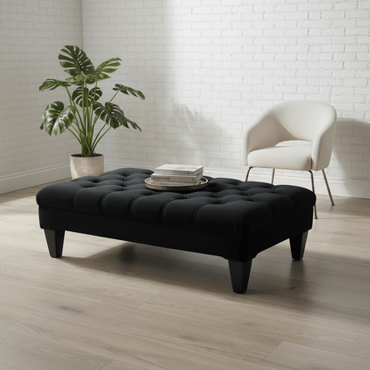 Modern Rectangular Buttoned Bench Premium Designer Fabric - ISTOOLS