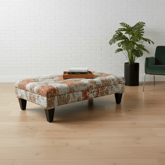 Modern Rectangular Coffee Table Pouffe Unique Motif Design - ISTOOLS