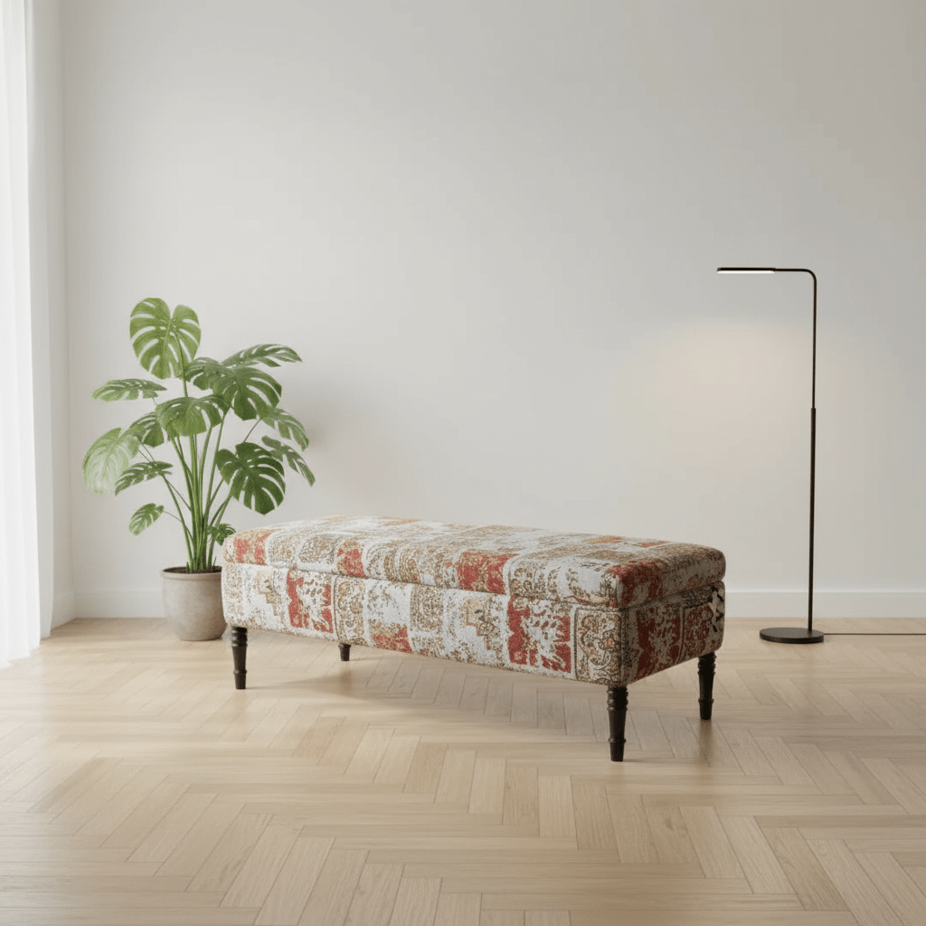 Modern Smooth Lid Lounge Footstool Premium Designer Fabric - ISTOOLS