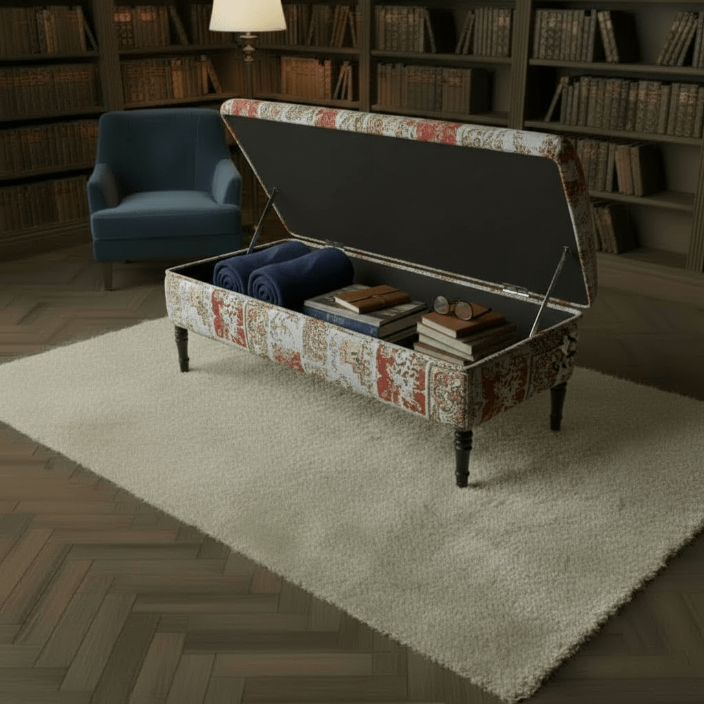 Modern Smooth Lid Lounge Footstool Premium Designer Fabric - ISTOOLS