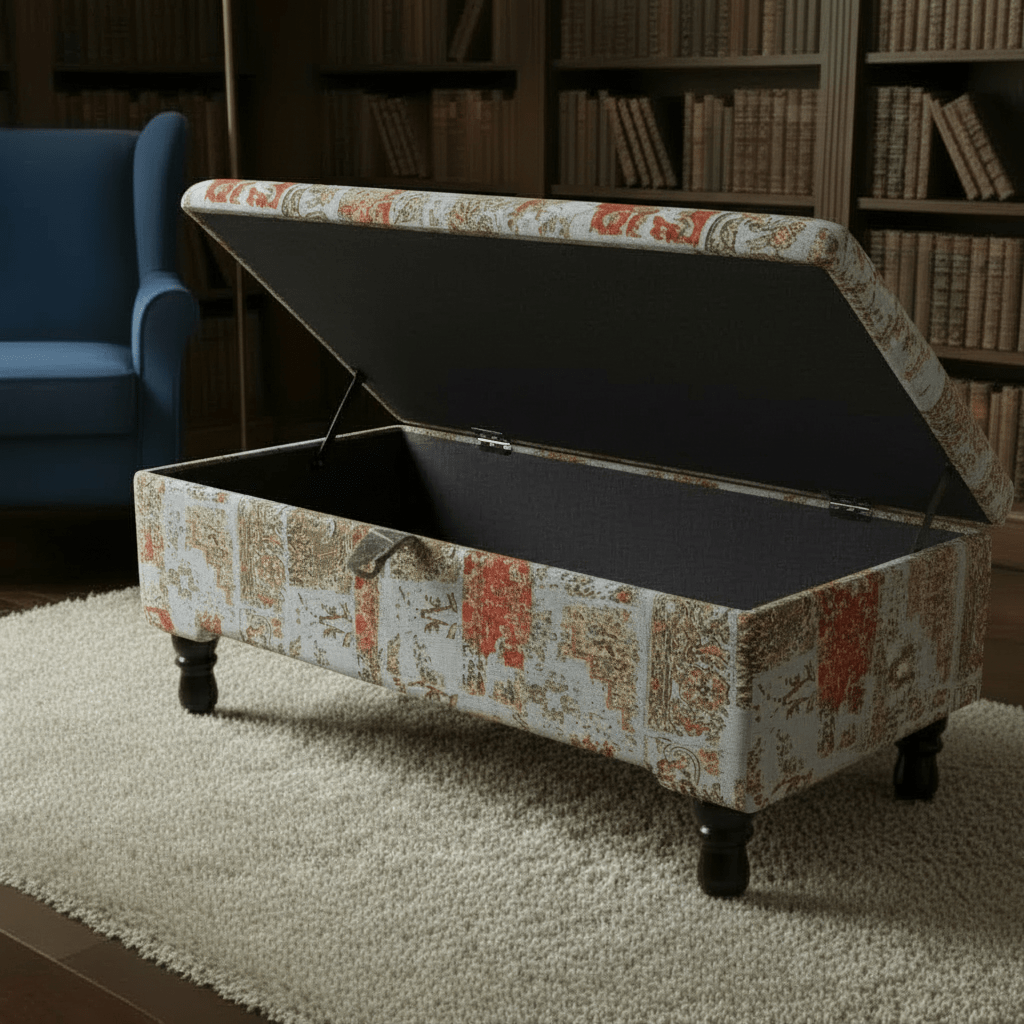 Modern Smooth Lid Storage Bench Vibrant Art Style UK - ISTOOLS