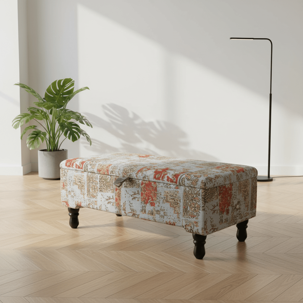 Modern Smooth Lid Storage Bench Vibrant Art Style UK - ISTOOLS