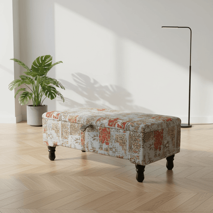 Modern Smooth Lid Storage Bench Vibrant Art Style UK - ISTOOLS