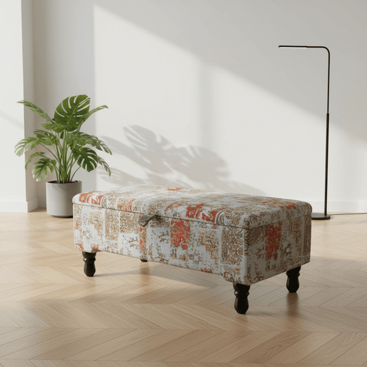 Modern Smooth Lid Storage Bench Vibrant Art Style UK - ISTOOLS