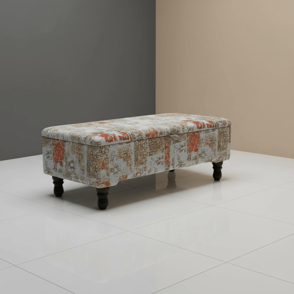 Modern Smooth Lid Storage Bench Vibrant Art Style UK - ISTOOLS