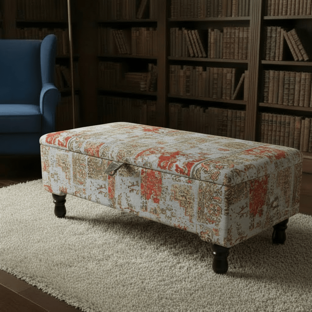 Modern Smooth Lid Storage Bench Vibrant Art Style UK - ISTOOLS