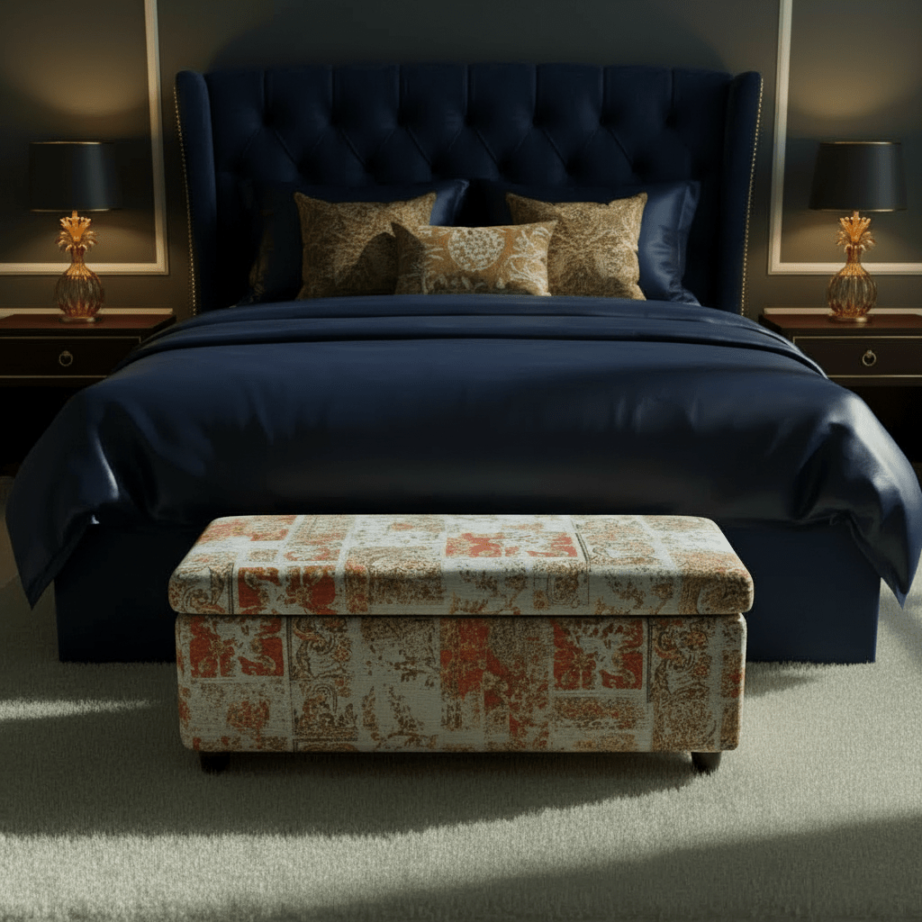 Modern Smooth Top Bedroom Storage Bench Vibrant Art Style - ISTOOLS