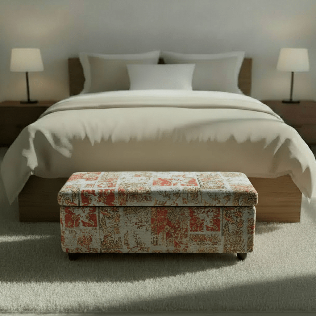 Modern Smooth Top Bedroom Storage Bench Vibrant Art Style - ISTOOLS