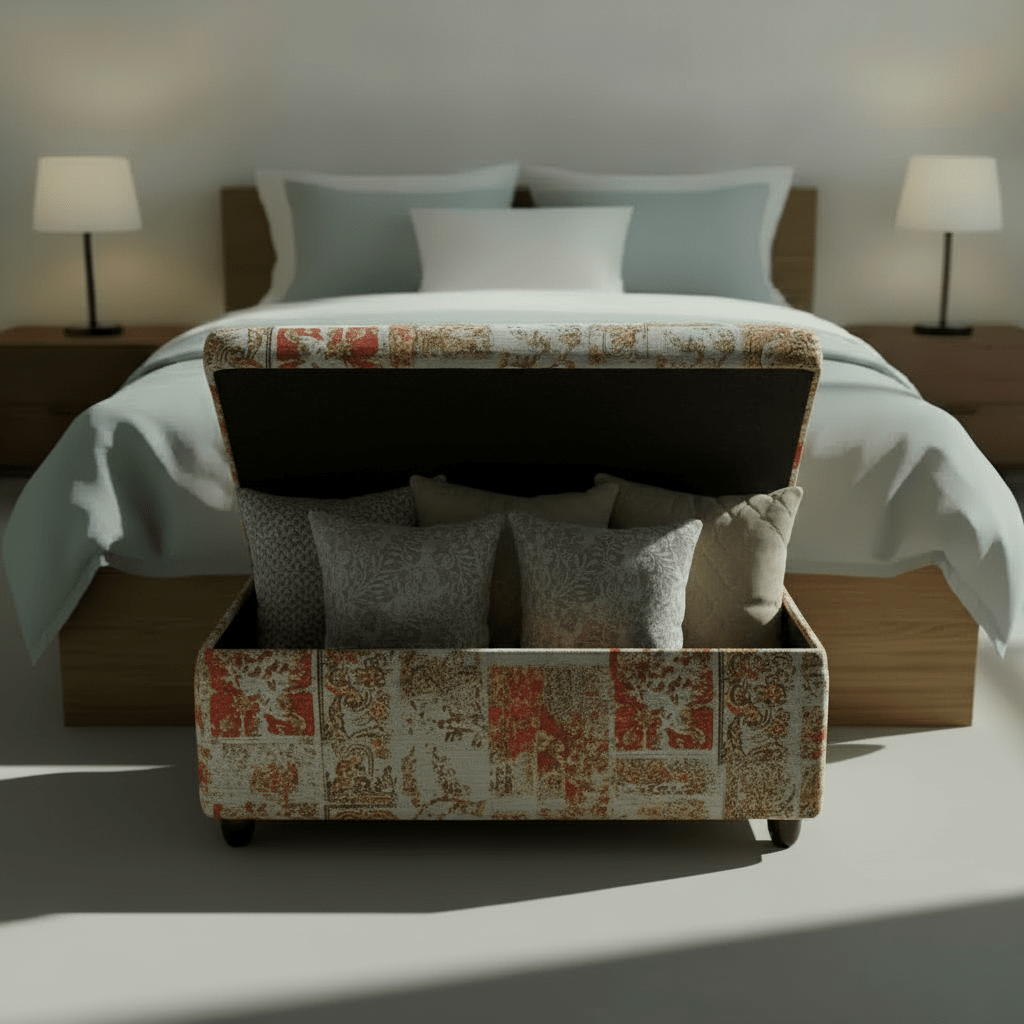 Modern Smooth Top Bedroom Storage Bench Vibrant Art Style - ISTOOLS