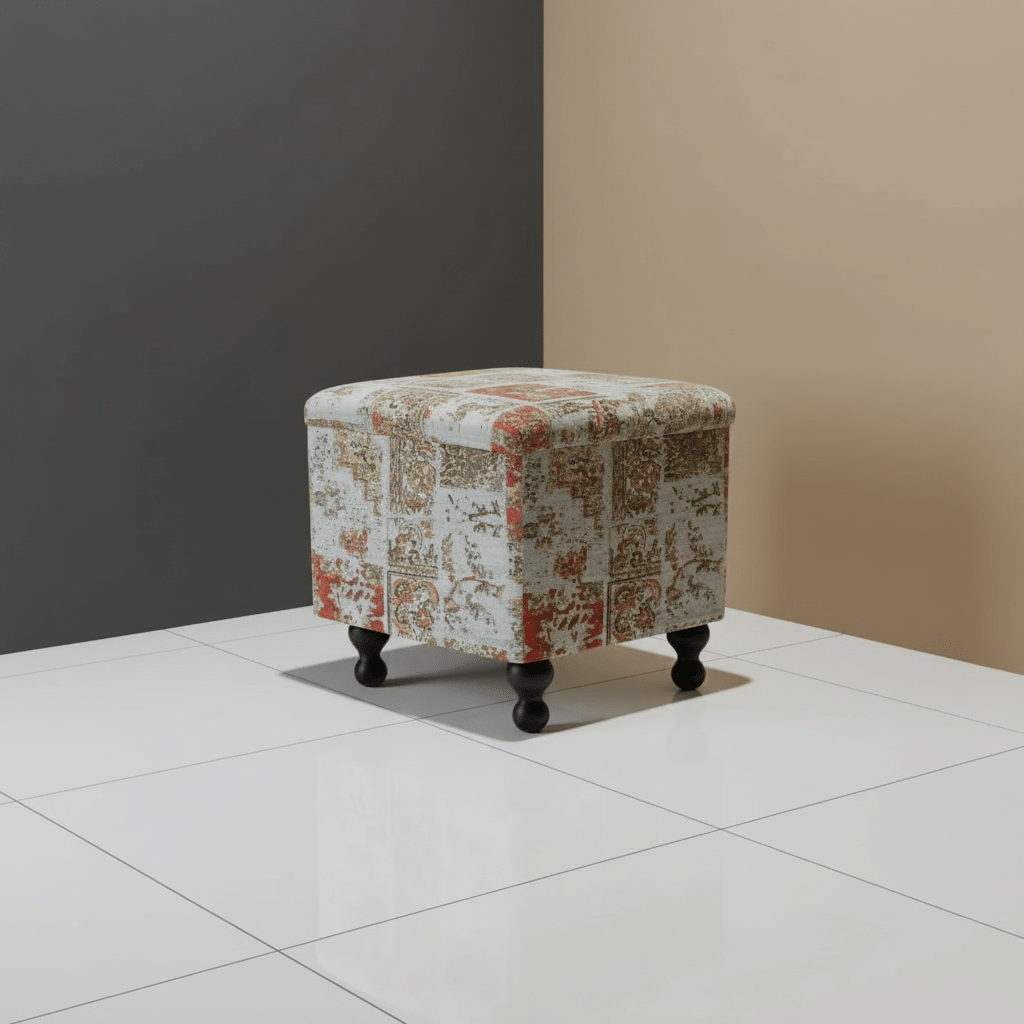 Modern Smooth Top Square Ottoman Vibrant Art Motif - ISTOOLS