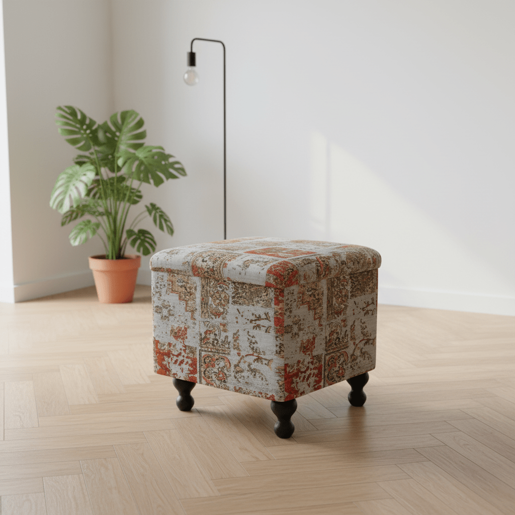 Modern Smooth Top Square Ottoman Vibrant Art Motif - ISTOOLS