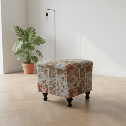Modern Smooth Top Square Ottoman Vibrant Art Motif - ISTOOLS