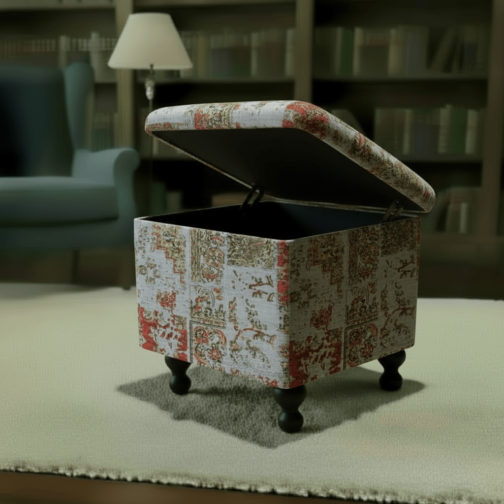 Modern Smooth Top Square Ottoman Vibrant Art Motif - ISTOOLS