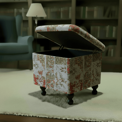 Modern Smooth Top Square Ottoman Vibrant Art Motif - ISTOOLS