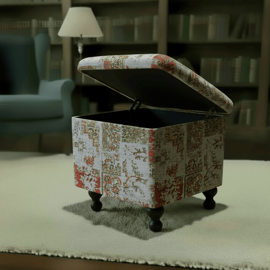 Modern Smooth Top Square Ottoman Vibrant Art Motif - ISTOOLS
