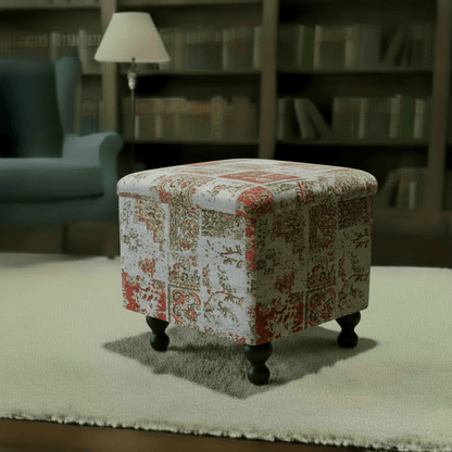 Modern Smooth Top Square Ottoman Vibrant Art Motif - ISTOOLS
