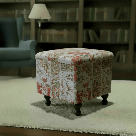 Modern Smooth Top Square Ottoman Vibrant Art Motif - ISTOOLS