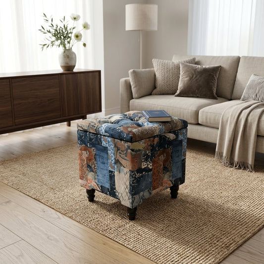 Multicolour Damask Small Coffee Table Ottoman with Storage – Premium Chesterfield Style - ISTOOLS