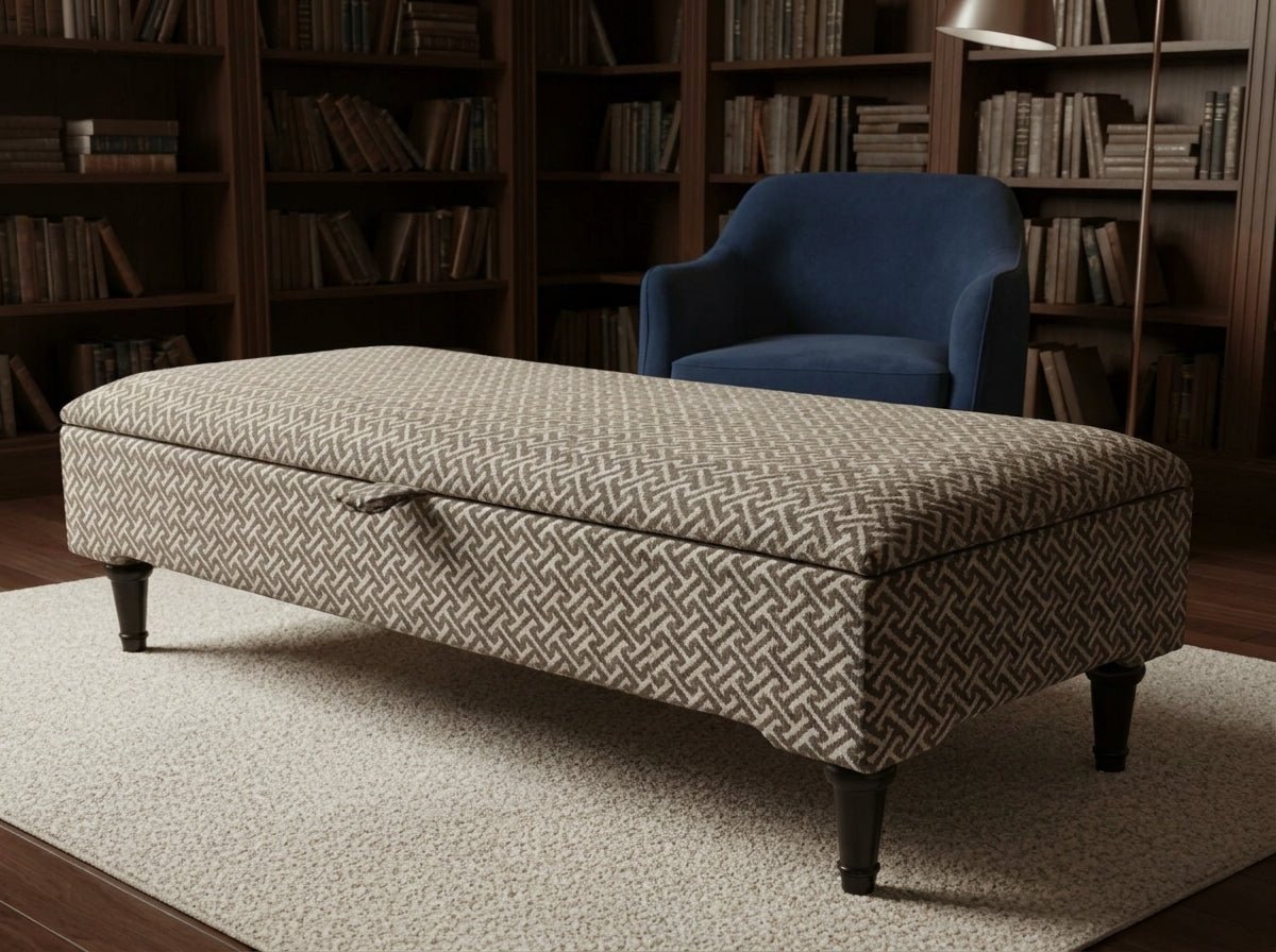 Multifunctional Eden Brown Bloc Pattern Geometry Coffee Table Storage Ottoman Pouffe – Stylish Living Room Footstool - ISTOOLS