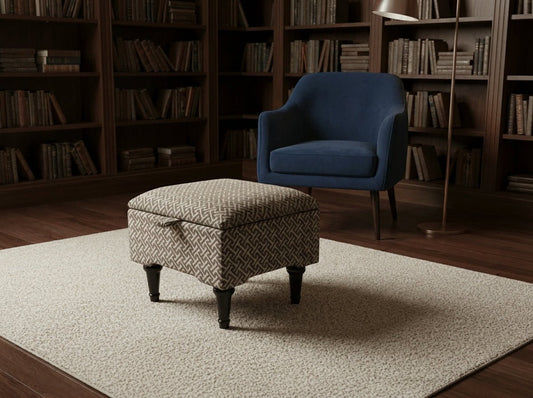 Multifunctional Eden Brown Bloc Pattern Geometry Coffee Table Storage Ottoman Pouffe – Stylish Living Room Footstool - ISTOOLS