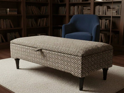 Multifunctional Eden Brown Bloc Pattern Geometry Coffee Table Storage Ottoman Pouffe – Stylish Living Room Footstool - ISTOOLS