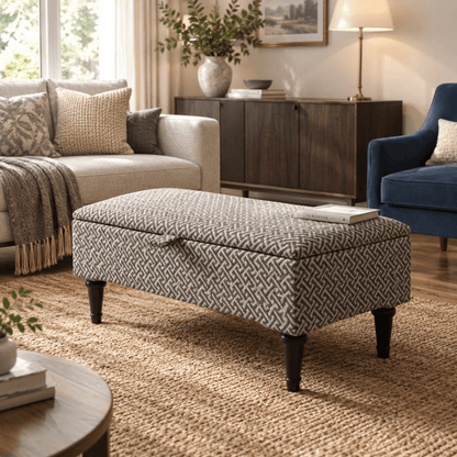 Multifunctional Eden Brown Bloc Pattern Geometry Coffee Table Storage Ottoman Pouffe – Stylish Living Room Footstool - ISTOOLS