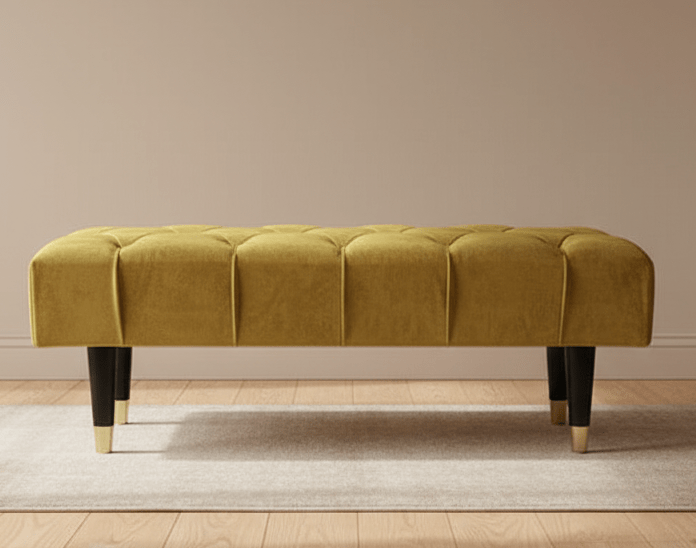 Mustard Gold Chesterfield Footstool | Large Mustard Ottoman Footstool - ISTOOLS