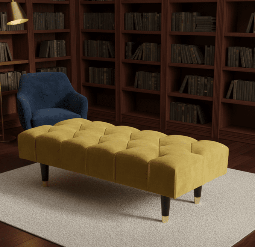 Mustard Gold Chesterfield Footstool Large Velvet Ottoman UK Handmade Front View - ISTOOLS