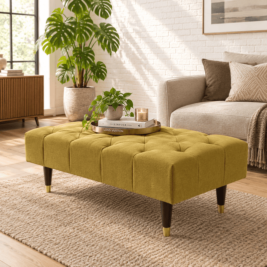 Mustard Gold Chesterfield Footstool | Large Velvet Ottoman – UK Handmade - ISTOOLS