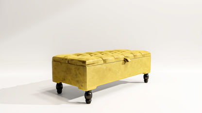 Mustard Gold Ottoman Storage Bench | Gold Velvet Chesterfield Footstool - ISTOOLS